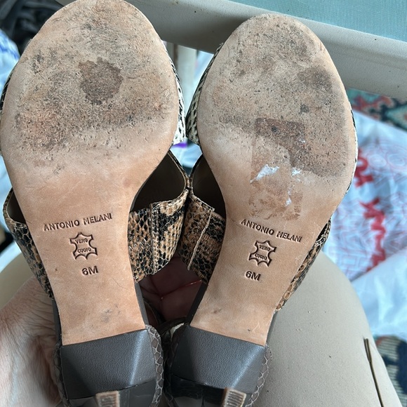 Antonio Melani Leather Faux Snake Skin Heeled Sandals Women’s Size 6 Multi Color - Picture 4 of 6